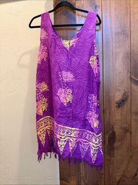 Sleeveless Purple Printed Fringe Mini Dress